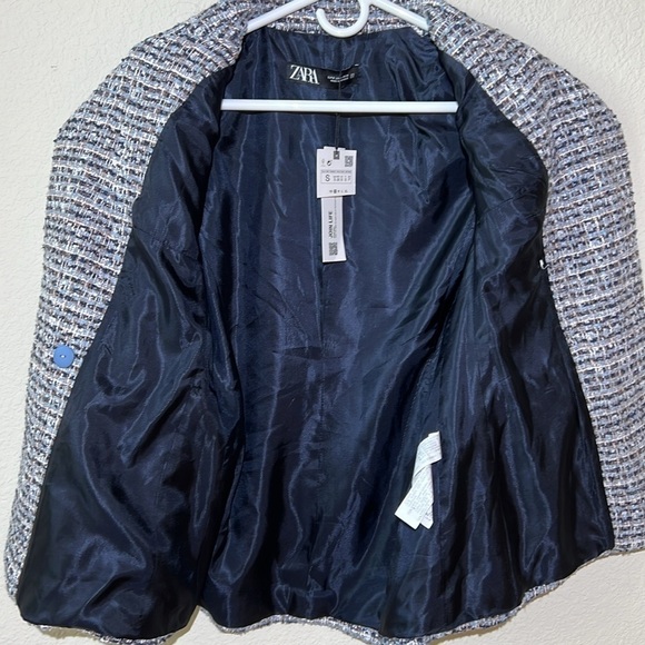 ZARA Double Breasted Blazer Textured Tweed Weave - Picture 9 of 12